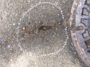 アスファルトに沈み込んだ鋲